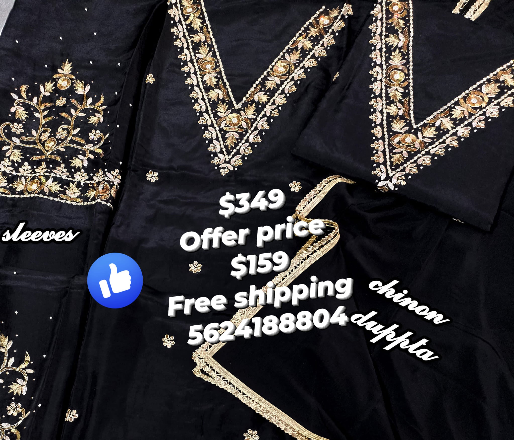 Black Crepe Fabric Beautiful work Suits