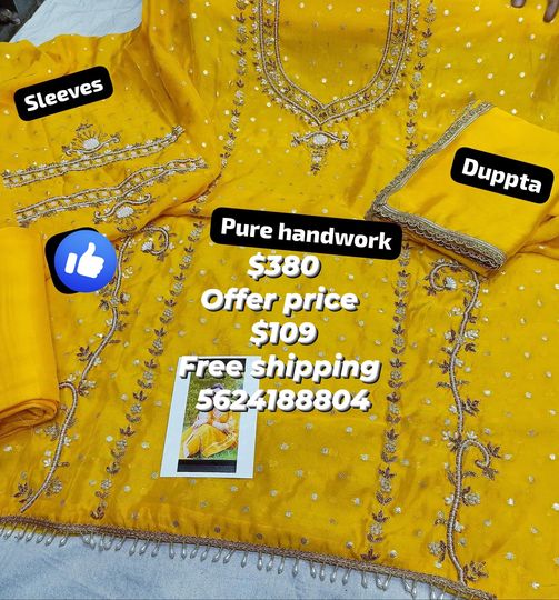 Yellow Exquisite Pure Dola Silk Suit with Heavy Handwork and Chinon Dupatta