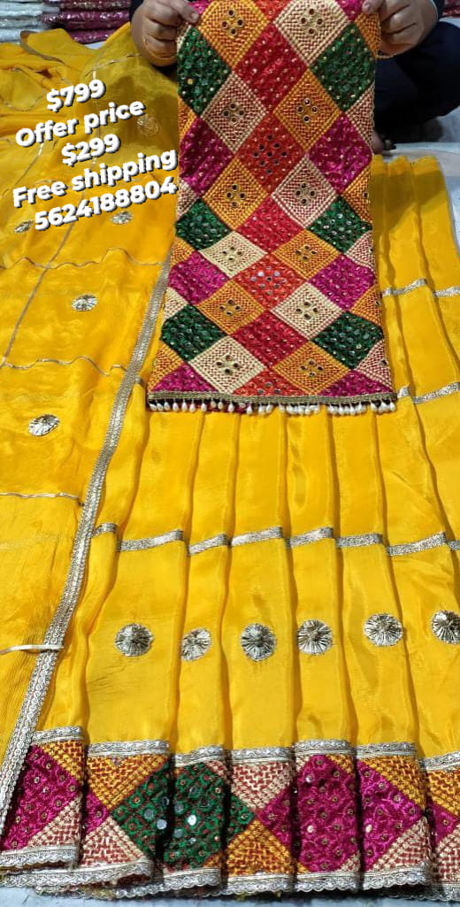 Elegant traditional and modern touch gotta patti fulkari suit