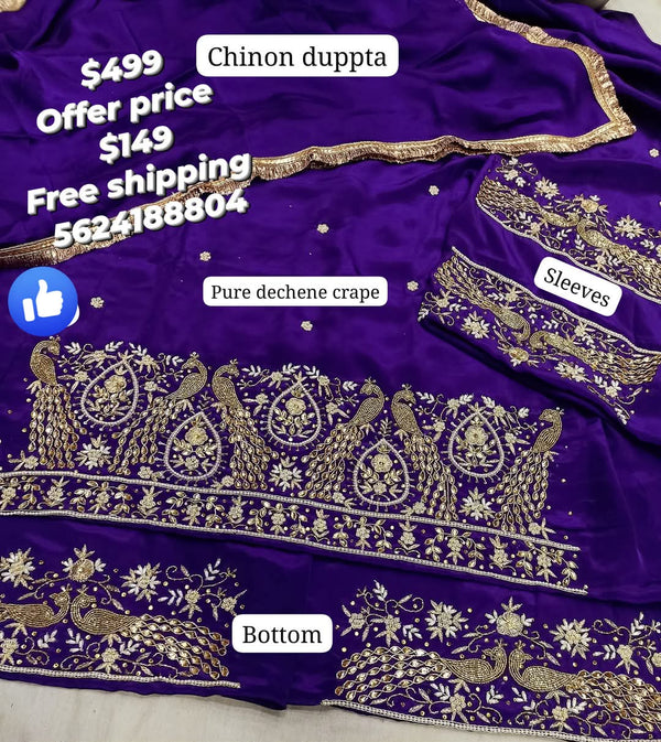 Purple Pure Dechene Crape Heavy Work Suit