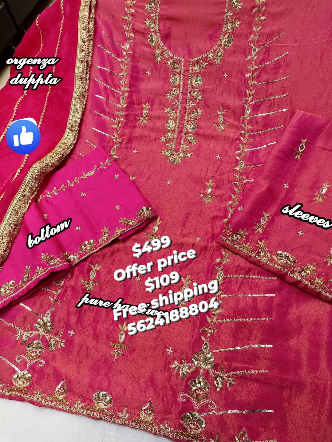 Fuchsia Gold Pure Work Suit With Beautiful Dupatta