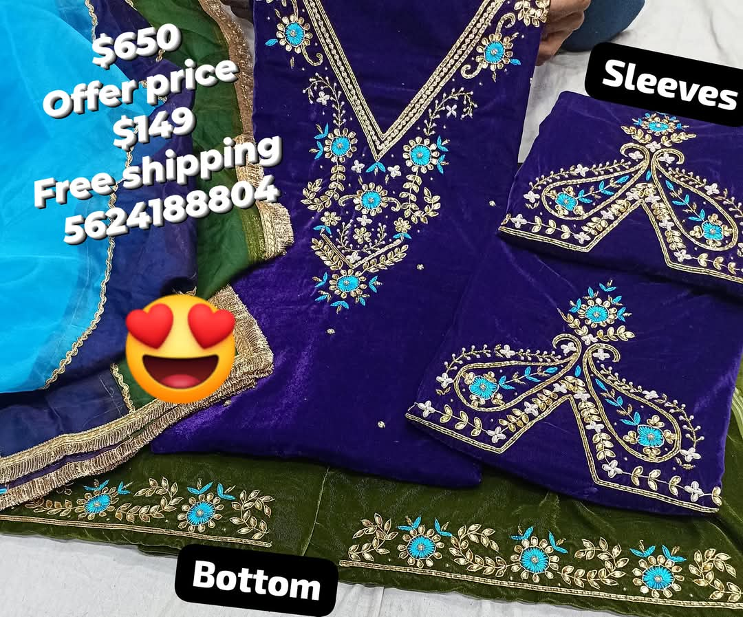 Blue velvet handwork elegant style suit