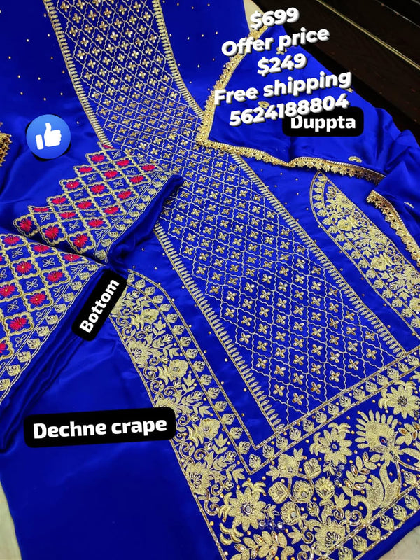 Royal blue heavy handwork embroidered unique suit