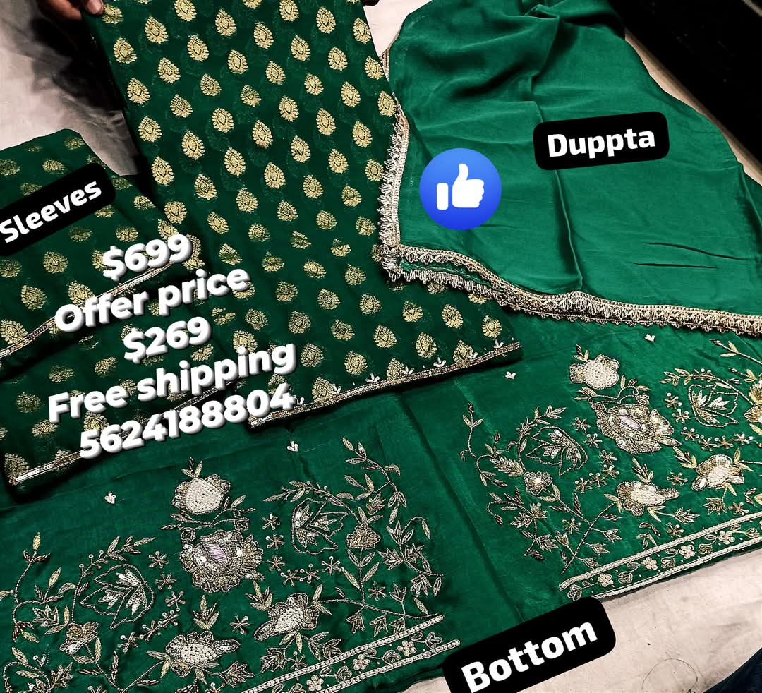 Green brocade banarsi dabka+tilla heavy handwork chinon dupatta