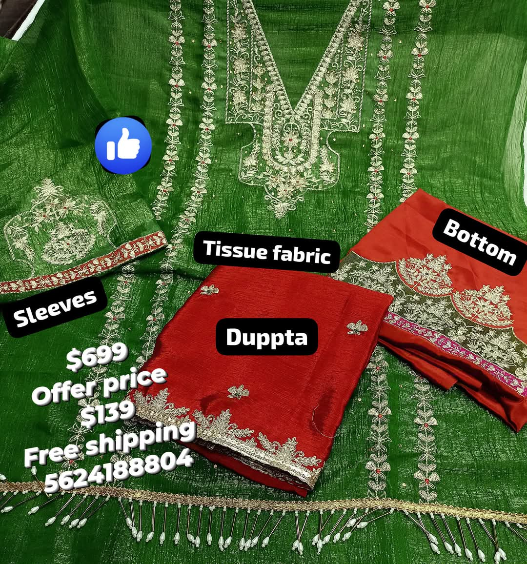 Crush shimmer tissue handwork embroidered suit