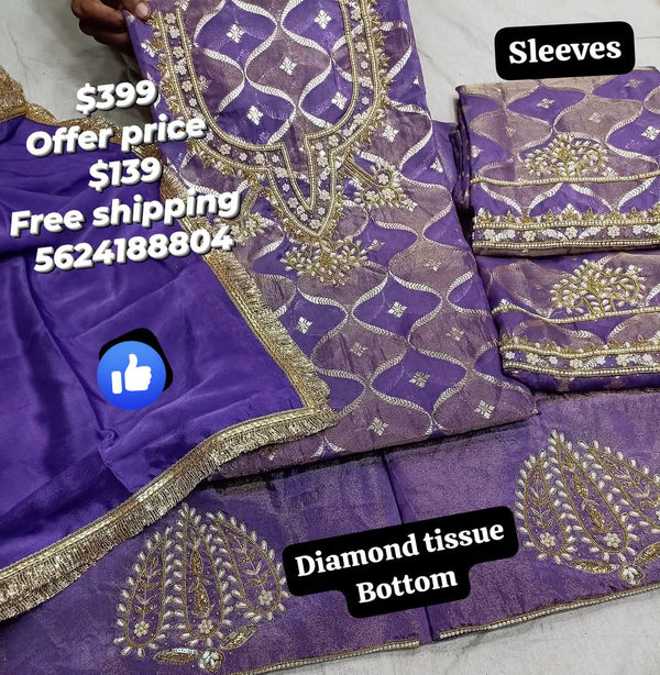 Lilac pearl+dabka+tilla kheen khab banarsi suit